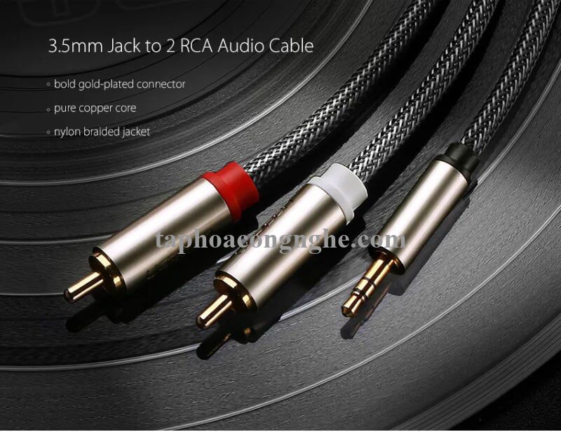 Ugreen 20825 5M màu Đen Cáp âm thanh 2 đầu Bông sen sang 3.5mm Dương đầu bọc nhôm mạ vàng AV135 30020825